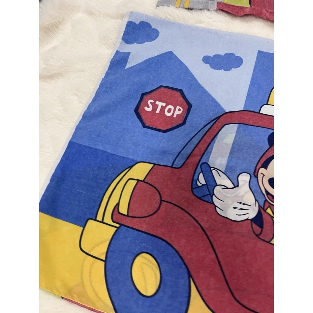 Mickey Mouse & Goofy Fireman Vintage Fabric Pillow Case Disney Set 2
